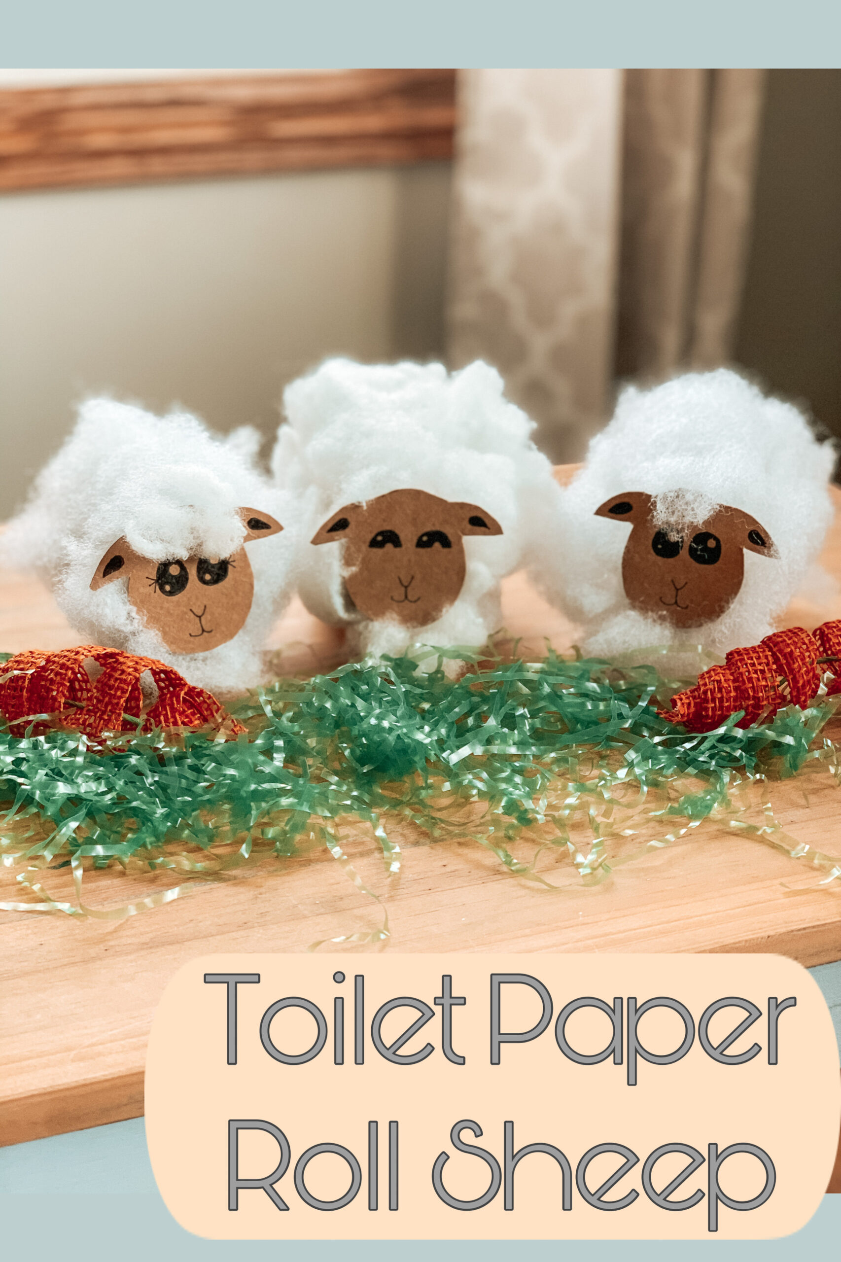 Toilet paper sheep kids craft. Made of toilet paper rolls and pillow stuffing