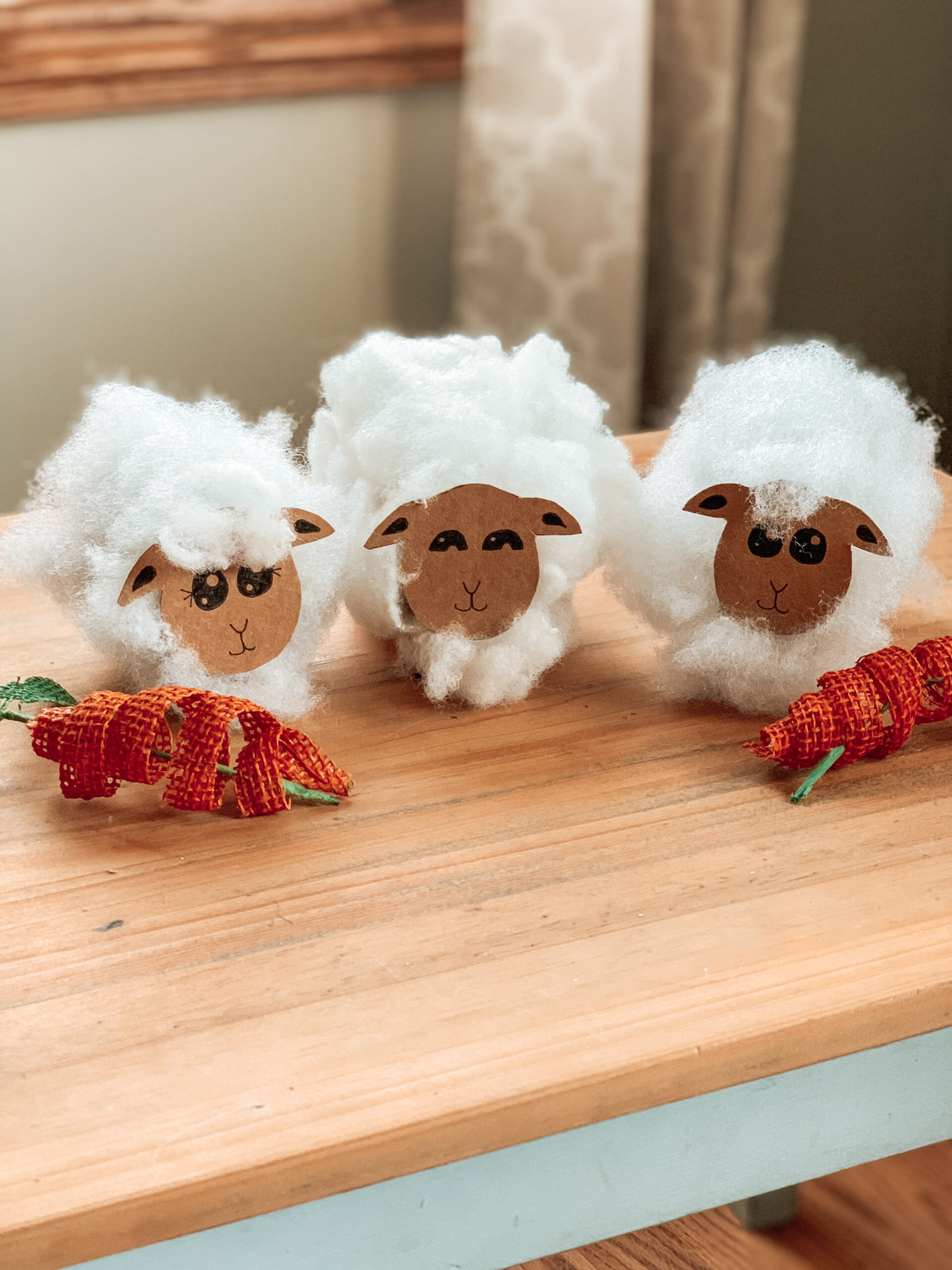 Completed kids craft of toilet paper roll sheep