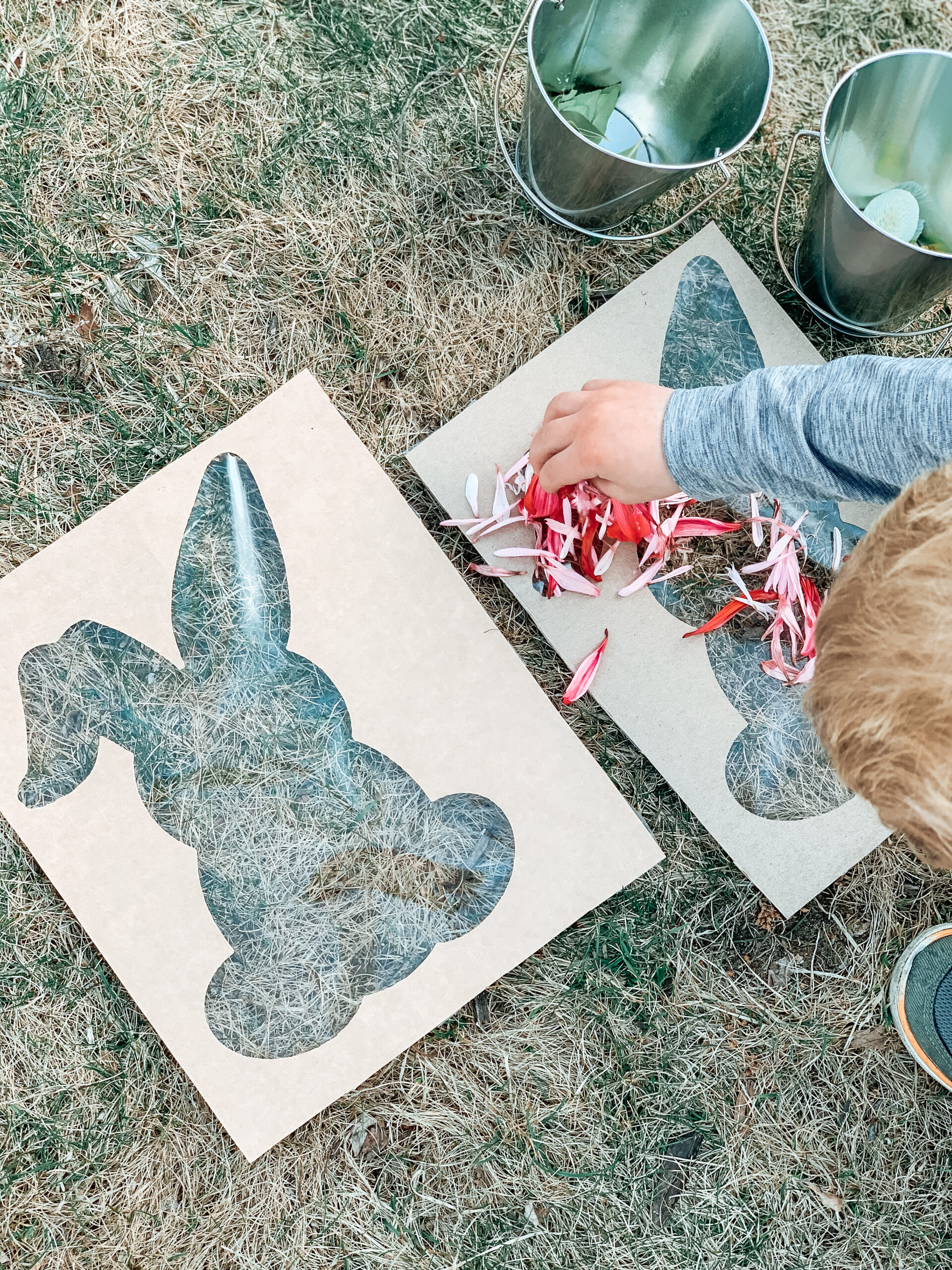 Kid decorating cardboard nature bunny craft