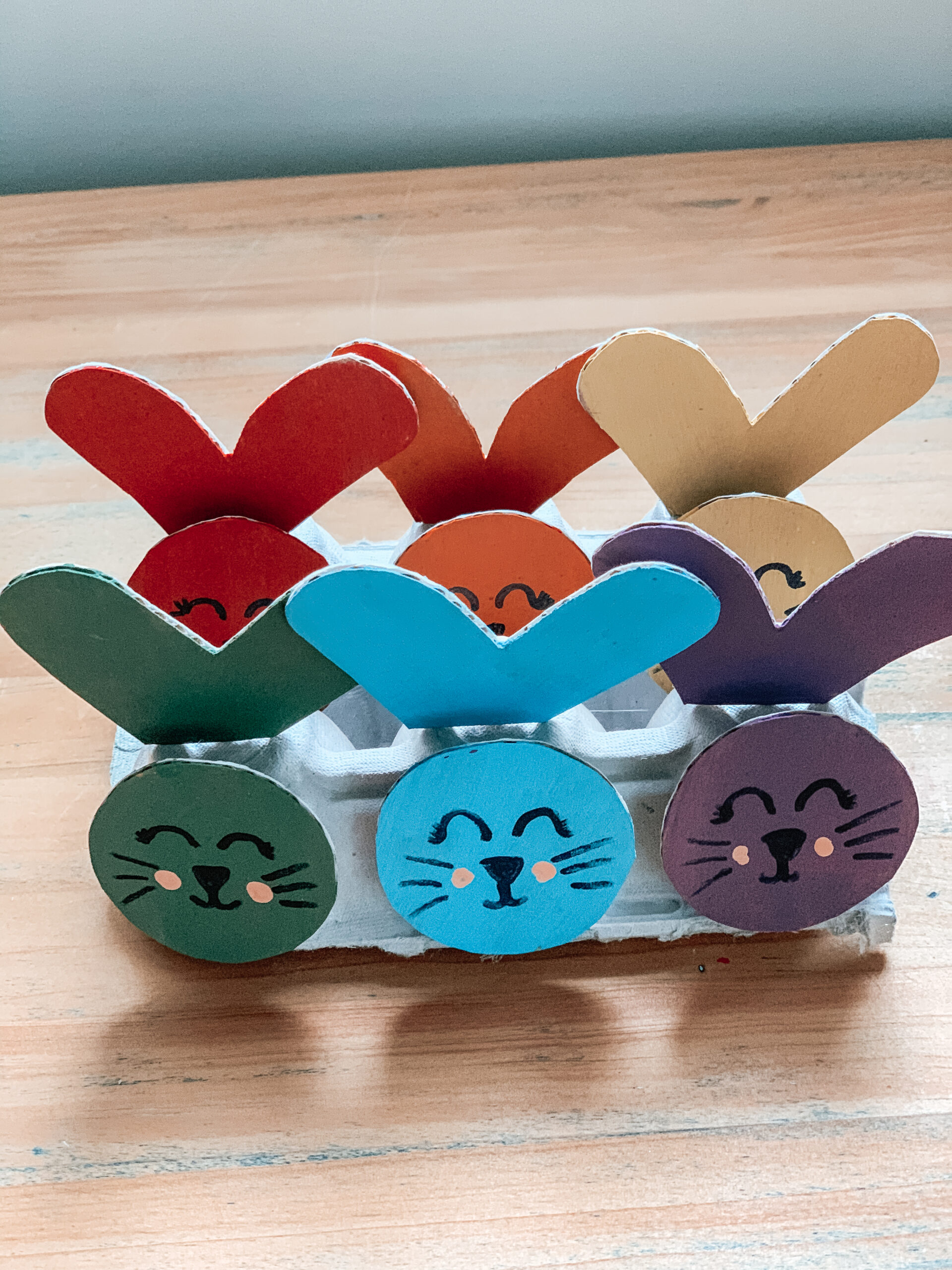 Completed egg carton, bunny craft