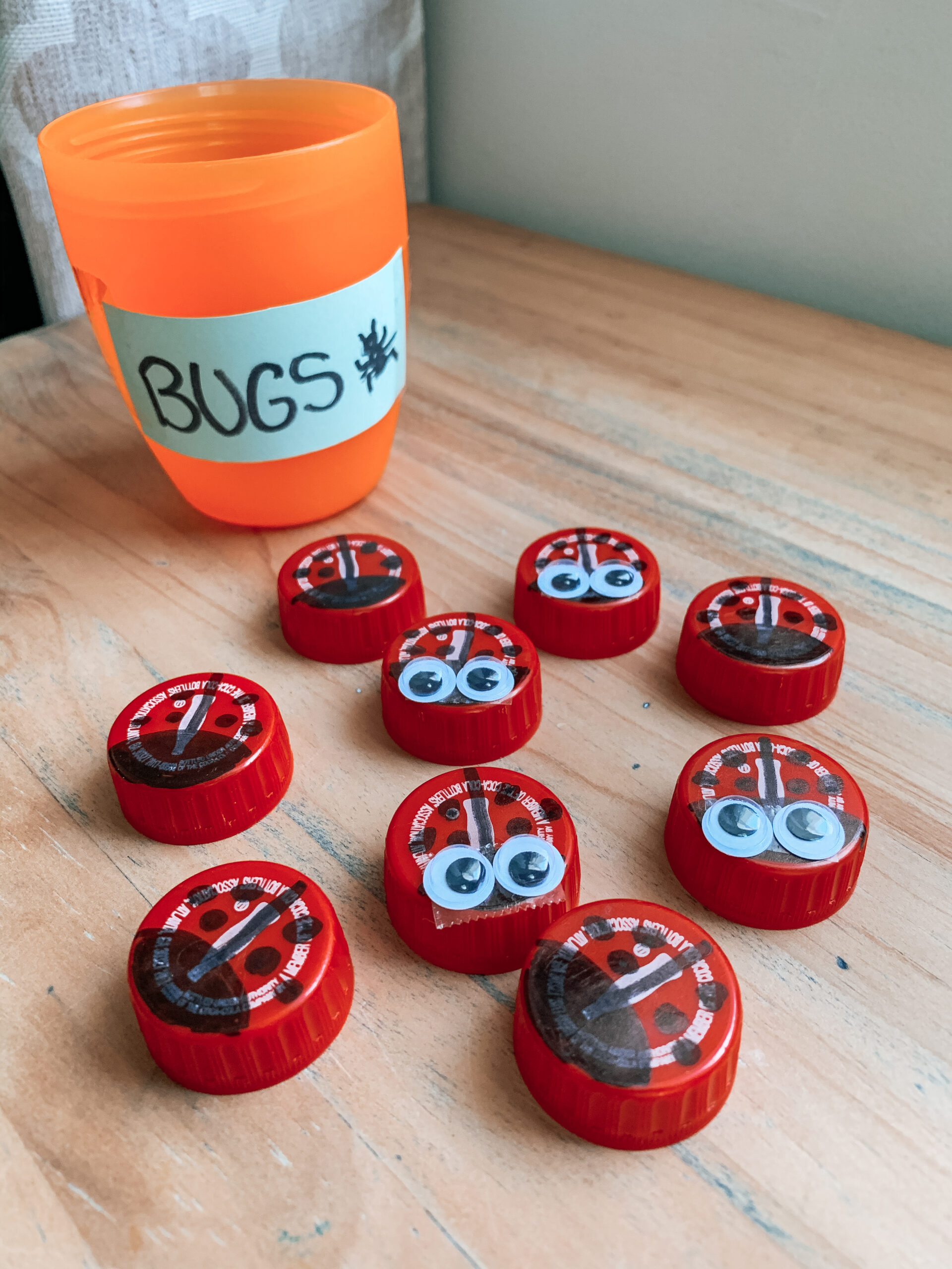 Bottle cap bug hunt kids activity